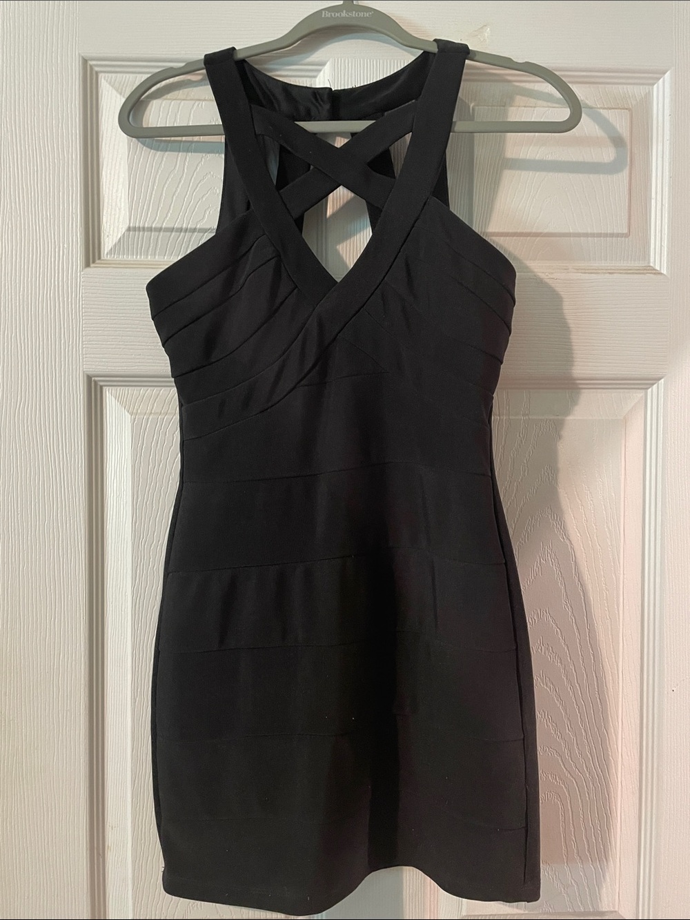 Crystal Doll Black Bandage Mini Dress with Crisscross Halter